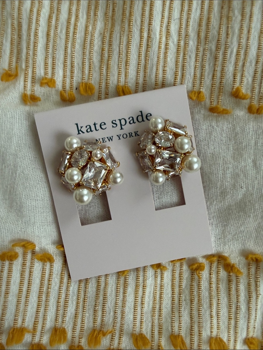 kate spade Gold-Tone Pearl and Crystal Cluster Stud Earrings